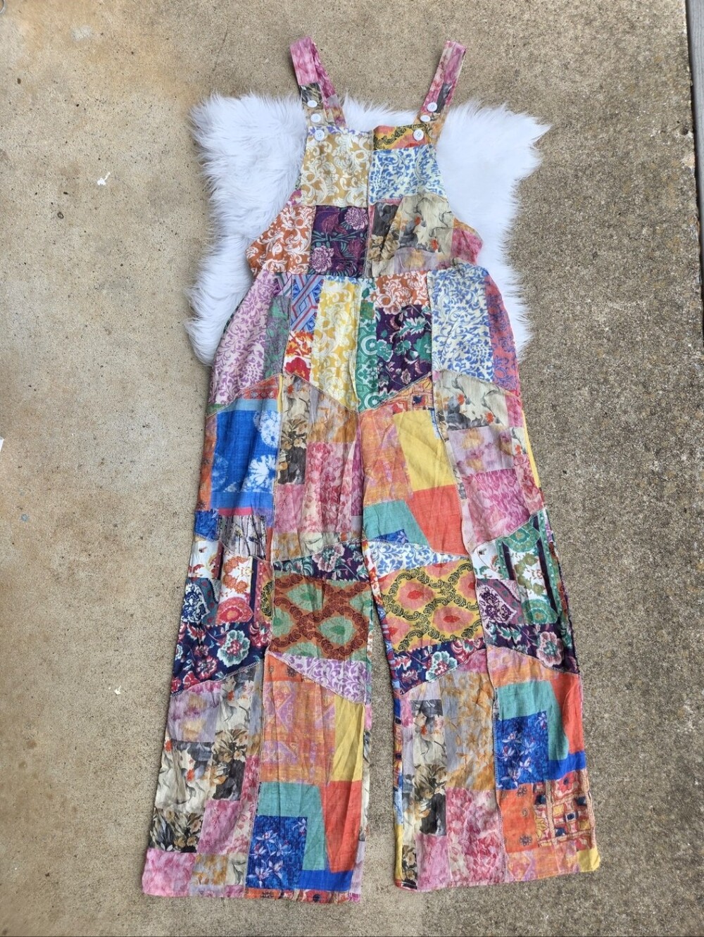 Yak & Yeti - Patchwork Multicolor Wide-Leg Jumpsuit Overalls - Size L/XL - Picture 3 of 16